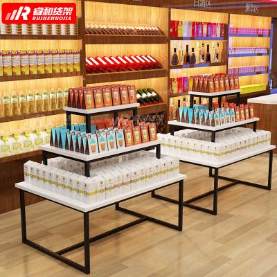 China Canton China Single Sided Modern Steel Wooden 3 Tiers Supermarket Equipment Retail Store Equipment for sale