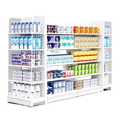 China White Coated 1-7 Layers Double Sided Grocery Shelving RUIHE Supermarket Double Side Racks Steel Mini Market Shelving Gondola For Sale for sale