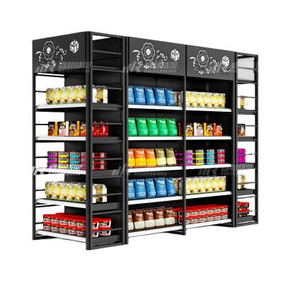 China New Fashion Black Color Supermarket Gondola Double Sided Grocery Store Heavy Duty Shelving For Sale for sale