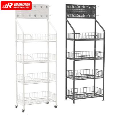 China Single Sided Warehouse Stock Supermarket Grocery Promotion 5 Layers Rolling Wire Mesh Retail Steel Display Stand for sale