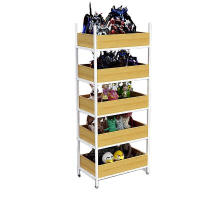 China Factory Price Kids Store Metal Double Sided Wood 5 Tiers Display Stands For Toys Gift Toys Shop Shelves For Sale for sale