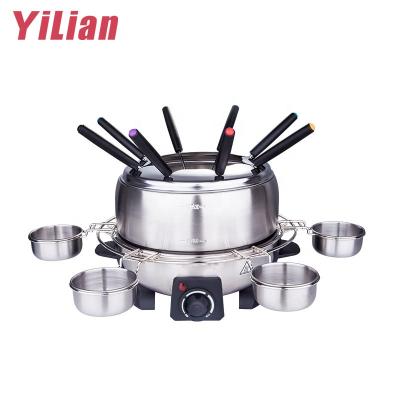 China Viable Commercial Electric Swept Round Fondue Pot China Stainless Steel Raclette Maker Chocolate Fondue Grill Set for sale