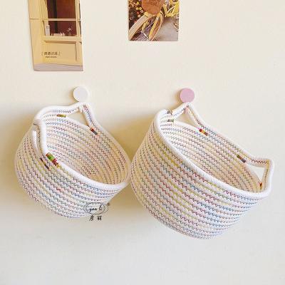 China White Storage Baskets Small Folding Rope Nursery Baskets for Baby Kid Toys, Soft Cotton Hamper Bins for Bathroom Bedroom Organization for sale