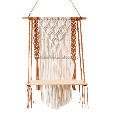 China Eco-friendly Macrame Wall Hanging Shelf Boho Style Macrame Plant Hanger Handwoven Floating Shelf for sale