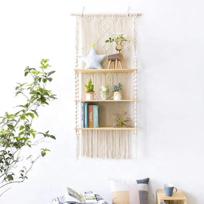 China Housewares Style Bohemian Macrame Shelf Macrame Tapestry Shelving Wall Tapestry Triple Floating Macrame for sale