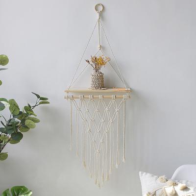 China Small Plants Pot Shelf Boho Macrame Wall Hanging Shelf Macrame Wall Shelf Home Decor Bohemian for sale