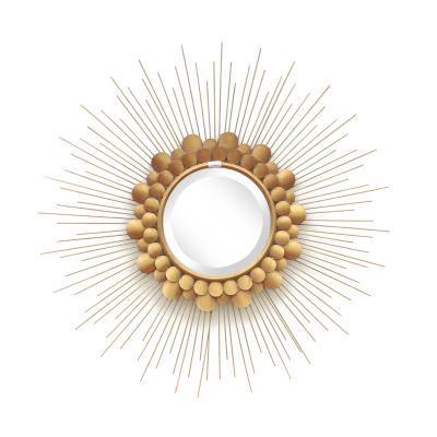 China Gold leaf finish  metal frame sunburst wall mirror with iron decoration for home for sale