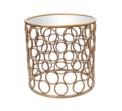 China Metal frame round iron end table with iron circle decoration in gold for sale