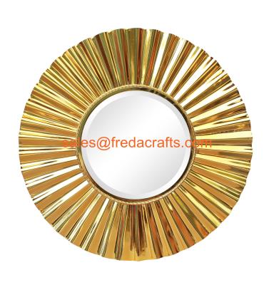 China Sunburst metal framed decoration mirror middle bevelled mirror shiny gold finish for sale