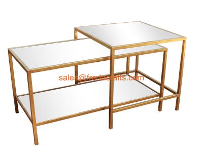 China Hot sell Telescopic Metal Famed Coffee Table With Tempered Glass Top MDF back Gold Color for sale