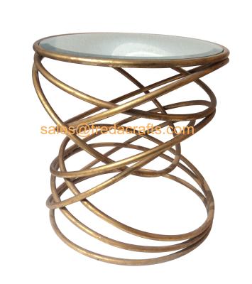 China Modern Design Spiral Metal Base Top mirrored round end table/side table home furniture for sale