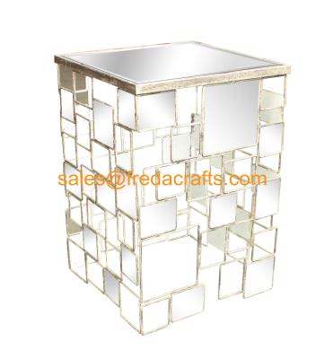 China FR-15088  Metal Grid Decorated Square Iron End Table With Mirror Top In Silver finish for sale