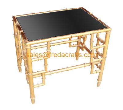 China China Factory Hotsale Bamboo Iron Design Side Table with Black Mirror Top For Home and Hotel for sale