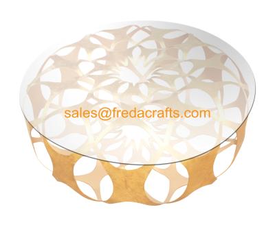 China Elegant Design Coffee Table in Iron sheet Base Tempered Glass Top Table Gold Leaf for home for sale