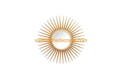 China Sunburst design metal frame wall mirror gold leaf finish for living room decoration for sale