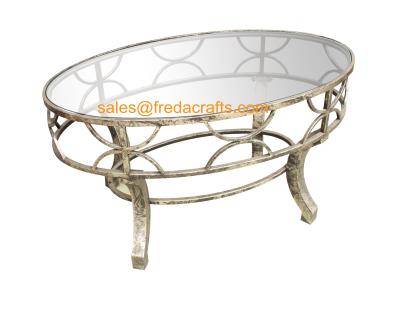 China Top Quality  Metal Decorative Framed Coffee Table With Tempered Glass Top Silver Finish Table for sale