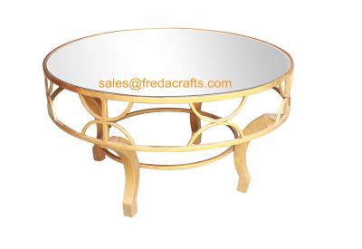 China Modern Style Clear Mirror Table Metal Decorated Base Coffee Table On Selling for sale