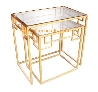 China New design tempered glass top with metal powder coated frame coffee table nesting table for sale