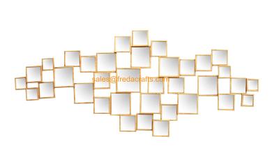 China Grid Mixed Metal Frame Gold Finish Decorated Various Size Wall Hanging Mirror for sale