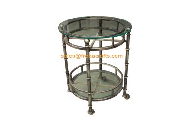 China Export Qulity Nice Design Metal Framed Antique Silver Finish Tempered Glass Top End/Side Table for sale