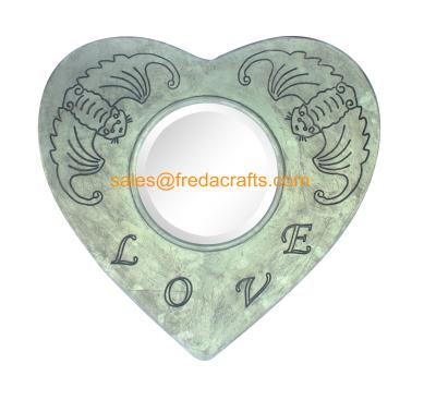 China Heart shape antique green color metao decorative wall mirror wholesale for sale