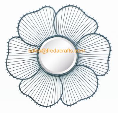 China China Factory Metal Wire Decorated Sunflower Shape Wall Mirror For Home Decor for sale