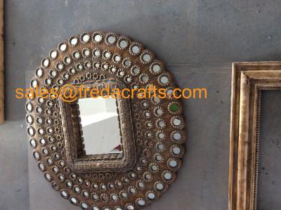 China High Quality New Design Round PU decorative Wall Mirror For Living room/Hotel for sale