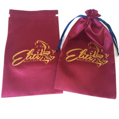 China Custom Recyclable Size and Logo Printing Satin Wig Hair Extension Packaging Pouch Drawstring GIF Silk Bag for sale