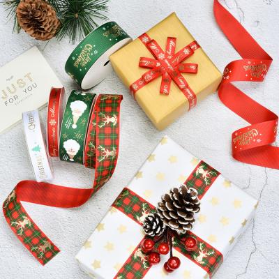 China Custom Printed Shiny Recyled Satin Ribbon Gift Merry Christmas Package Ribbon for sale