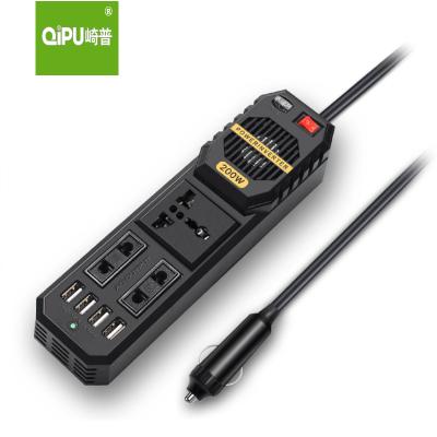 China Hot Selling 200W Car Power Inverter DC to 12V 220V AC Power Inverter with 4 USB Charging Ports 210*60*50mm for sale