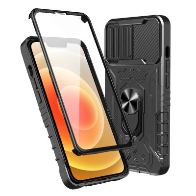 China Shockproof 3 in 1 360 Degree Case For iPhone 14 13 12 11 Pro Max With Front Glass Protection For iPhone X XR Magnetic Ring Holder Case for sale