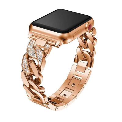 China Luxury For Apple Watch Series 7 Band Buckle Metal Strap Smartwatch Diamond Metal Band Stainless Steel Luxury Watch Chain 38 45mm for sale