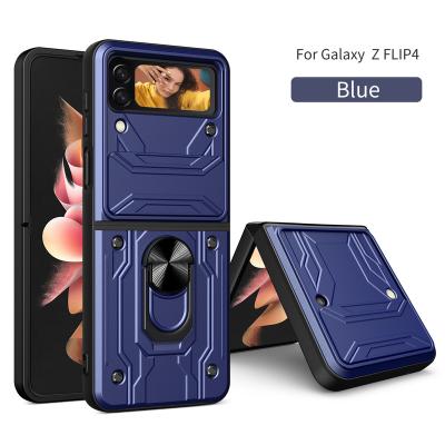 China TPU Shockproof Magnetic Kickstand PC Case Ring Protector Slider Camera Mobile Phone Cover For Samsung z flip 4 for sale