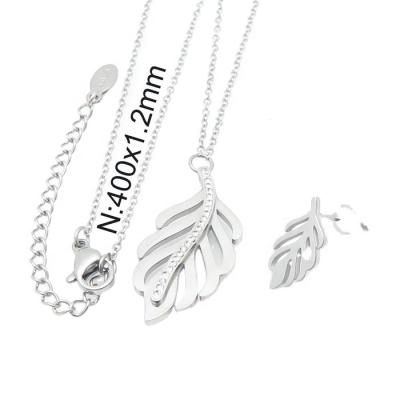 China Stainless Steel Romantic Feather Costume Designer Pendant Necklace and Earrings Women Jewelry Set for sale