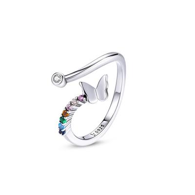 China Fashionable Wholesale 925 Sterling Silver Rainbow Butterfly Cubic Zirconia Colorful Jewelry Women Rings for sale