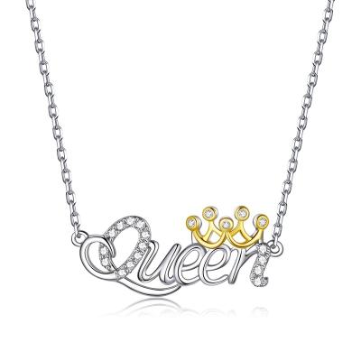 China FASHIONABLE high quality shinning queen zircon and gold crown 925 sterling silver necklace for your queen for sale