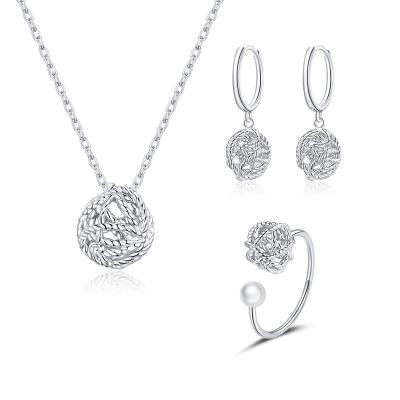 China New Trendy 925 Thread Sterling Silver Earrings Necklace Ring Jewelry Set Women Wedding Gift Trendy Ball for sale