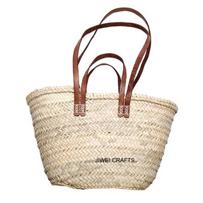 China Fashion NEW QUALITY With Leather Strap Women Woven Basket Palm Leaf Bag for sale