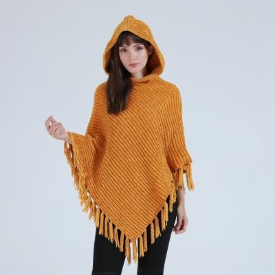 China yellow women's plus size women's plus size recyle poncho sweater women Anti-wrinkle fashionable autumn winter winter tassel cape for sale