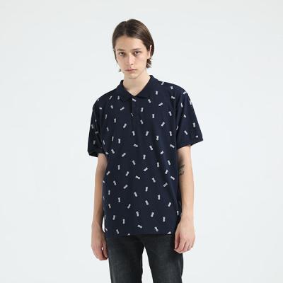 China Anti-Wrinkle Printing Custom Men's Short Sleeve Pineapple Navy Polo Shirt Combed Cotton Polyester Pique Fabric Casual T-Shirt for sale