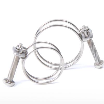 China Stainless Steel Coil Quick Release Wire Spring Ear Hose Pipe Double Steel Clamp Clips With Screw for sale