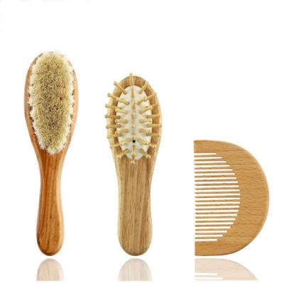 China Cushion Eco-friendly Natural Wooden Bamboo Goat Hair Straighteners Baby Hair Brush And Comb Set for sale