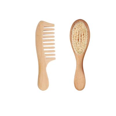 China Nondisposable Eco-friendly Hot Selling 2pcs Baby Natural Soft Wooden Hair Brush And Comb Sets Natural Goat Bristle Brush for sale