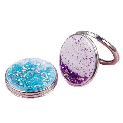 China Quicksand Folding Makeup Mirror Mini Liquid Flash Powder Compact Magnifying Cute Mirror for sale