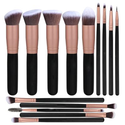 China New Flat Brush Gold 14pcs Make Up Brushes Kit With Bag Vegan Private Brand Cosmetics Makeup Brush Set for sale