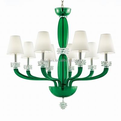 China 8 European traditional light green glass chandelier with clear crystal white shades for sale