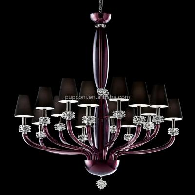 China Traditional Classic 14 Light Violet Glass Chandelier With Black Shades for sale