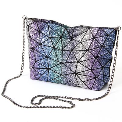 China Lightning Starry Glitter Starry Stock Fashion Evening Clutch Bling PU Geometric Women Shoulder Clutch Handbags With Long Chain for sale