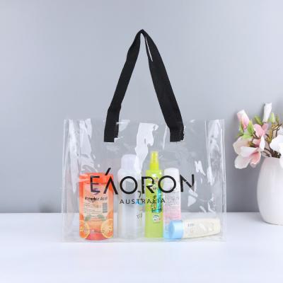 China Cheap Custom Beach Tote Bags Transparent Candy Color Jelly Women Handbag 2021 Lady Printing Vinyl Clear PVC Shopping Bag Low MOQ Large for sale