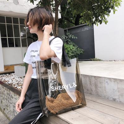 China Heavy Duty Tote Shopping Bag Transparent Women Clear Fashion Clear Fashion Supply Vinyl PVC Handbag Casual Beach Bag for sale